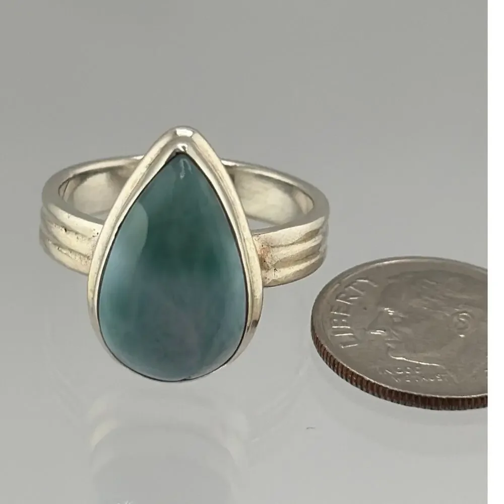 Pear Shaped Larimar Sterling Silver Ring Artisan Jewelry 8.5